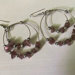 Double hoop Silver and Purple Earrings